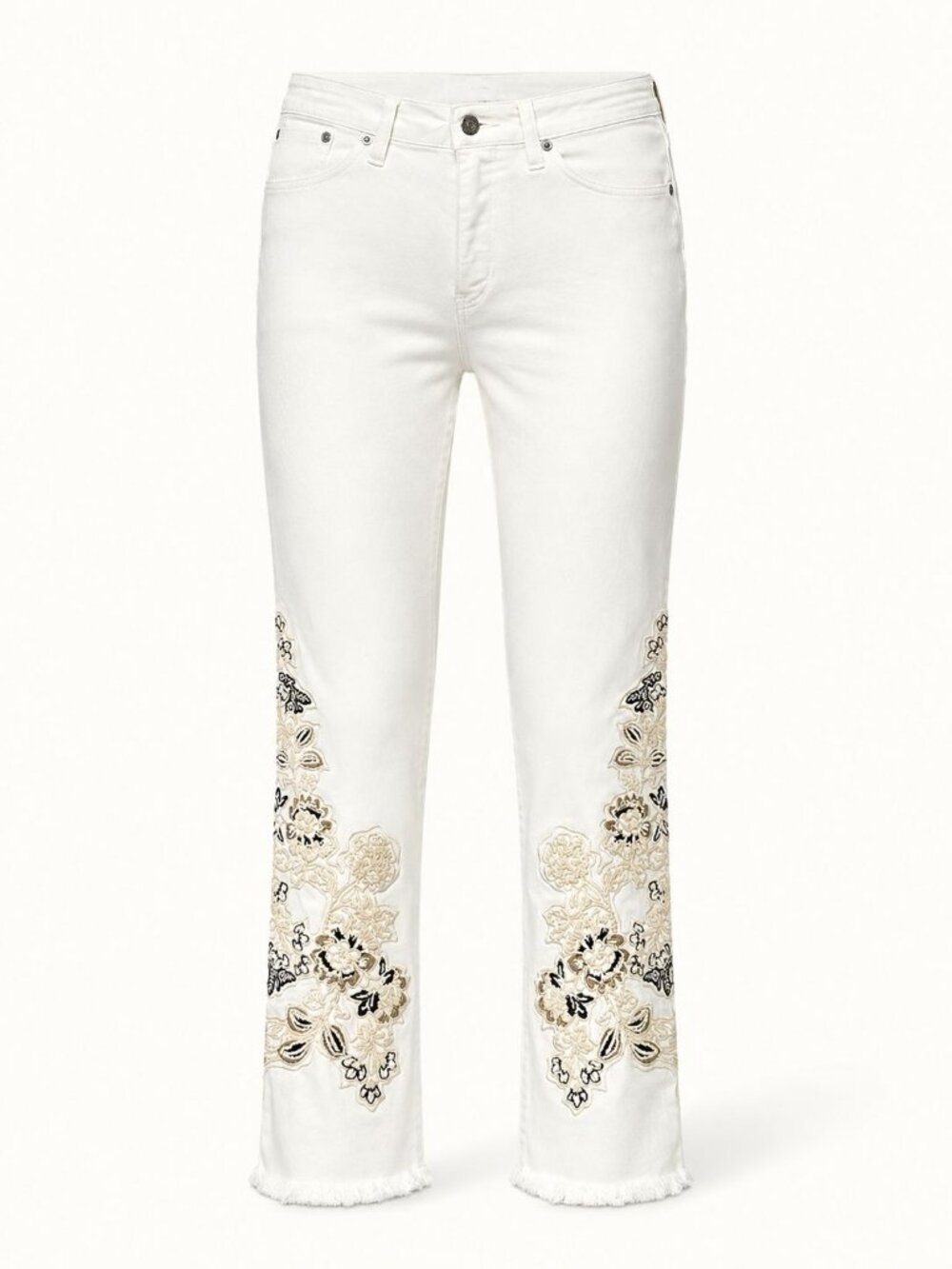 Soft Surroundings Size 12 White Embroidered Ankle Jeans Straight Fit Boho Casual